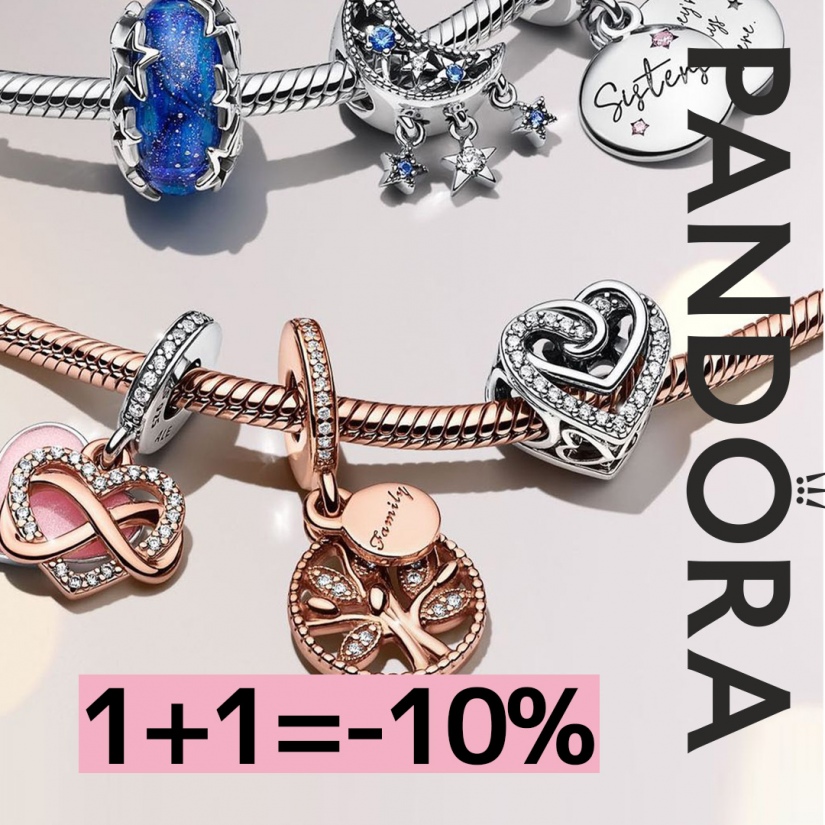 Pandora: 1+1=-10%. Порадуйте себя и своих близких любимыми аксессуарами.